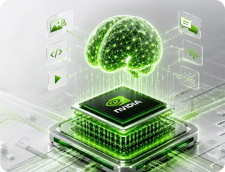 Chip AI NVIDIA dengan visualisasi jaringan neural